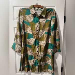 Natural Life Green and Blue Floral Shirt dress